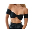 thumbnail image 1 of Qmyliery Women Off-the-shoulder Cropped Tops, Solid Color Knot Front Short Sleeve Bandeau Tops, S/ M/ L, 1 of 7