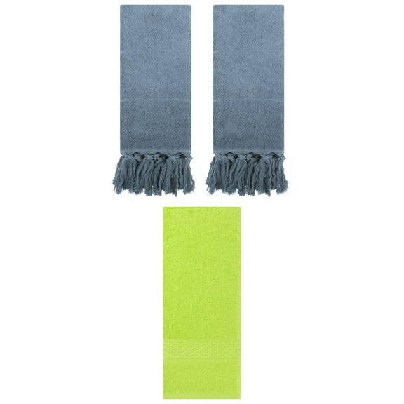 Unique Bargains 3 Packs Textured Tassels Hand Towels Blue/Light Green 14" x 30"/13" x 30"