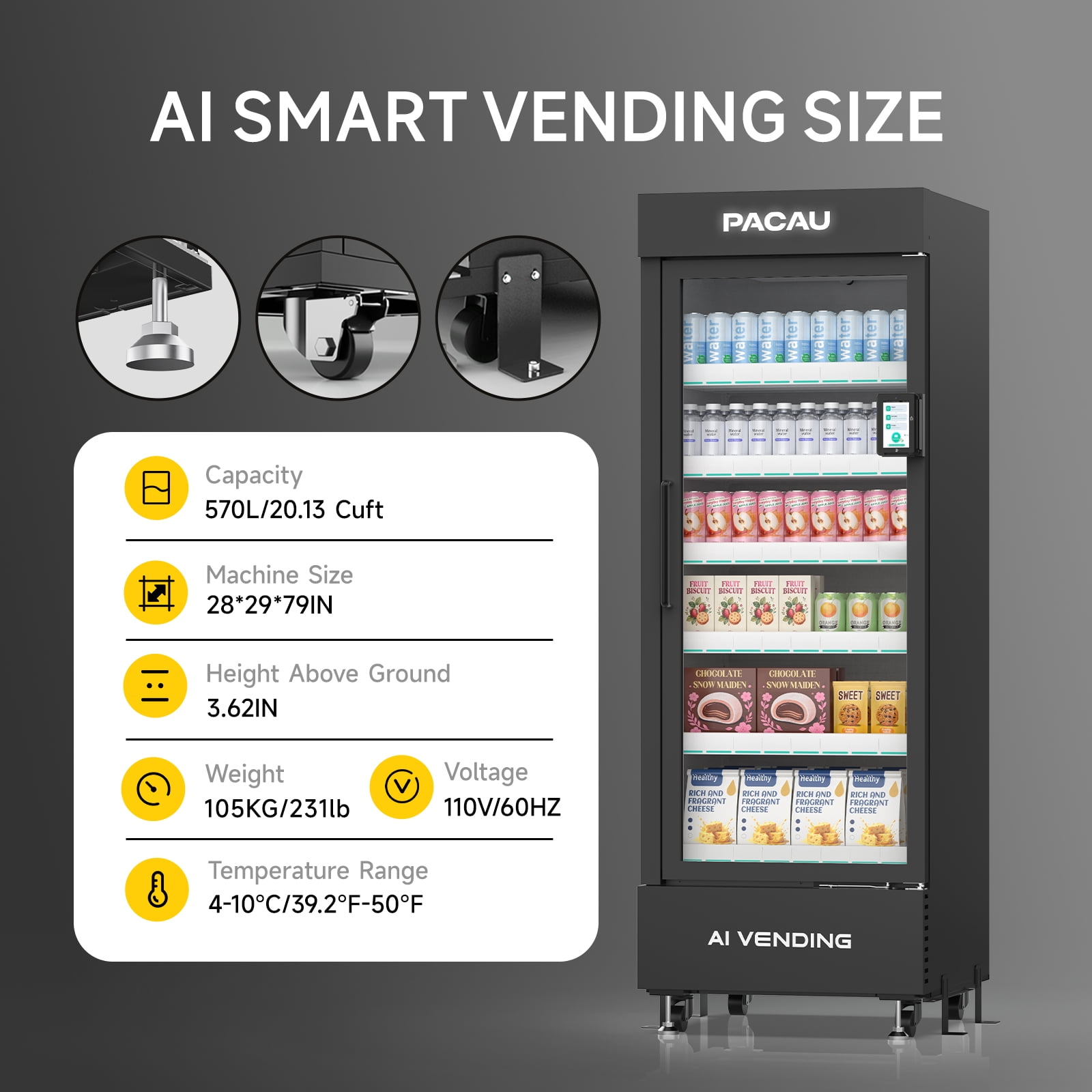 Smart Ai Vending Machine with Card Reader, Snack & Drink Combo, 6-Layer, 700 Can (300ml) Capacity, Refrigerated, Ai Visual Recognition & App Management, Vending Machines for Business
