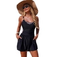 thumbnail image 2 of Swim Rompers for Women Tummy Control One Piece Round Neck Swimsuits with Short Modest Sporty Bathing Suit Swimwear with Pockets Black 2 L, 2 of 8