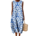 thumbnail image 1 of Vestido largo Akivide para mujer, estampado floral bohemio de verano con bolsillos, 1 of 3