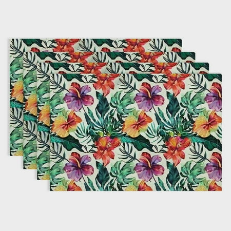 

Pratyus Flower Leaf Pattern 4pcs Linen Dining Table Placemats for Birthday Parties Christmas Restaurants & Buffets - Home Decoration 18x12in