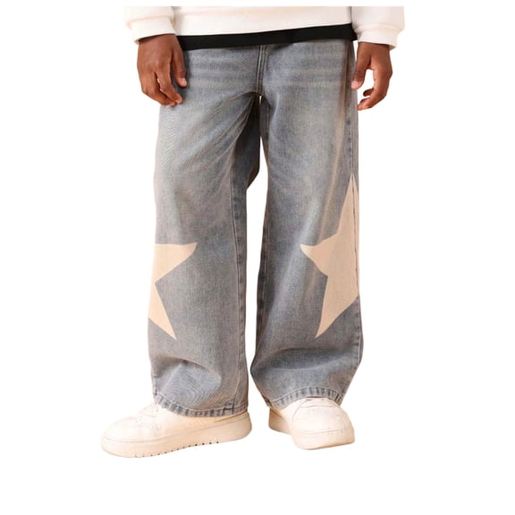 OJSFQUFP Boys Jeans Spring and Fall Loose Casual Straight Pants Western All Slim Fit Pants