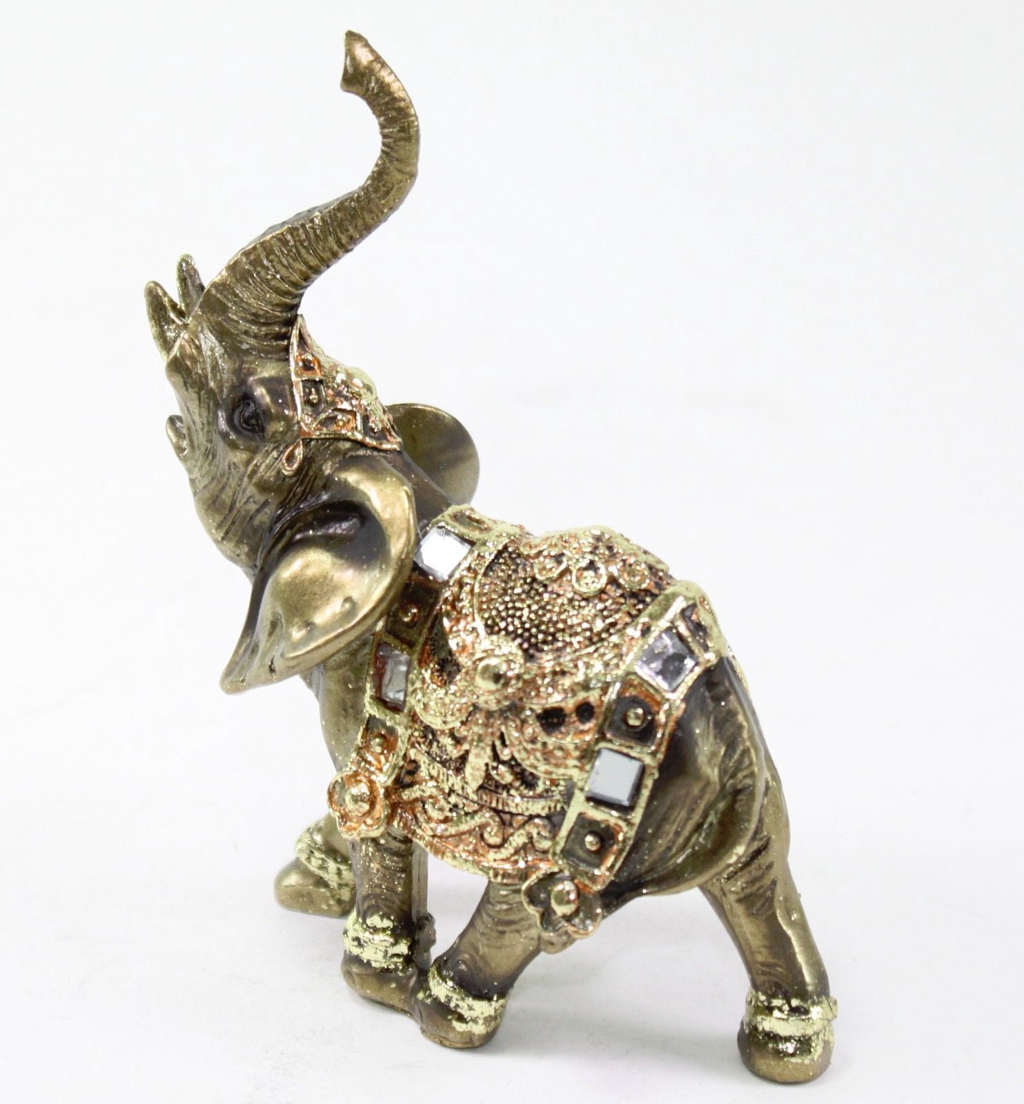 Feng Shui 4.5'(H) Brass Color Elegant Elephant Trunk Statue Wealth Lucky Figurine Home Decor Gift