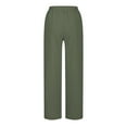 thumbnail image 5 of Karight Women's Summer Cotton Linen Drawstring High Waist Wide Leg Long Pants Trousers with Pocket Green, 5 of 6