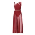 thumbnail image 3 of YiZYiF Kids Girls Modern Lyrical Dance Dress Oblique Shoulder Sleeveless Rhinestones Mesh Skirt Ballet Leotard Burgundy 8, 3 of 7