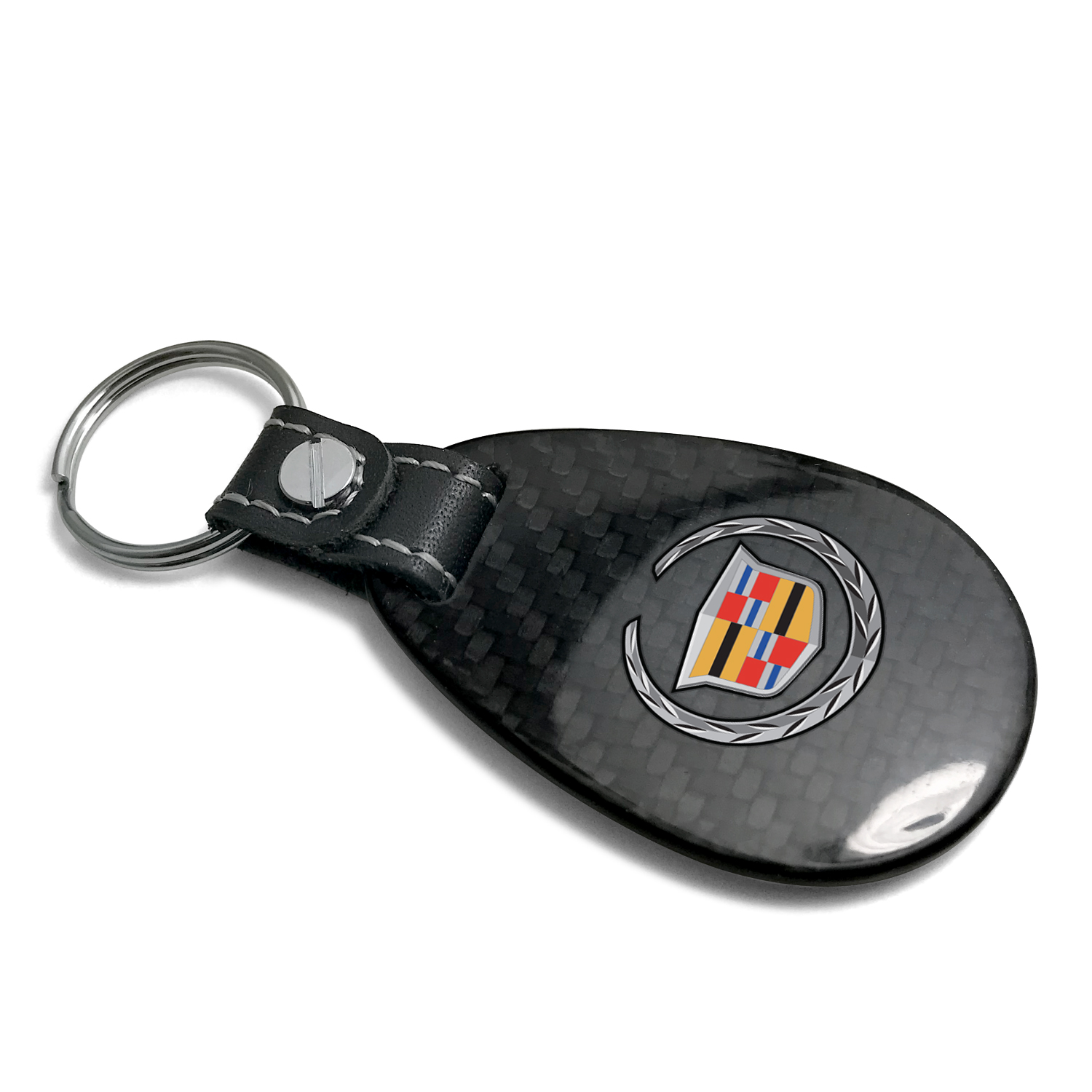 iPick Image for Cadillac Logo Black Real Carbon Fiber Large Tear-Drop Key Chain, Official Licensed