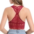 thumbnail image 4 of Women's Sexy Floral Lace Front-Close Padded Bralette Comfy Racerback Halter Plunge Wireless Bra, 4 of 7