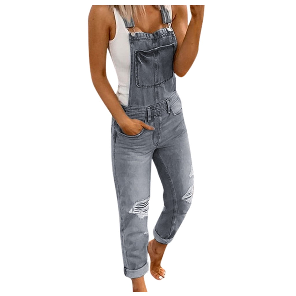 Er is behoefte aan cache brandstof Women's Washed Denim Bib Jeans Overalls Casual Ripped Denim Jumpsuits  Rompers - Walmart.com