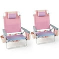 thumbnail image 2 of Costway 2-Pack Folding Backpack Beach Chair 5-Position Outdoor Reclining Chairs with Pillow Pink, 2 of 10