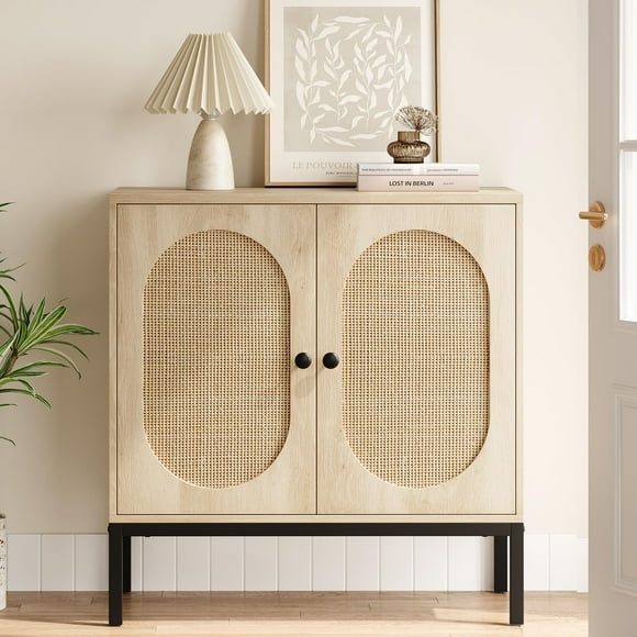BeesClover Buffet Cabinet, Storage Cabinet with Glass Doors and Shelves, Accent Cabinet Sideboard Wood Console Cabinet with Storage Entryway Cabinet for Living Room, Dining Room, Hallway