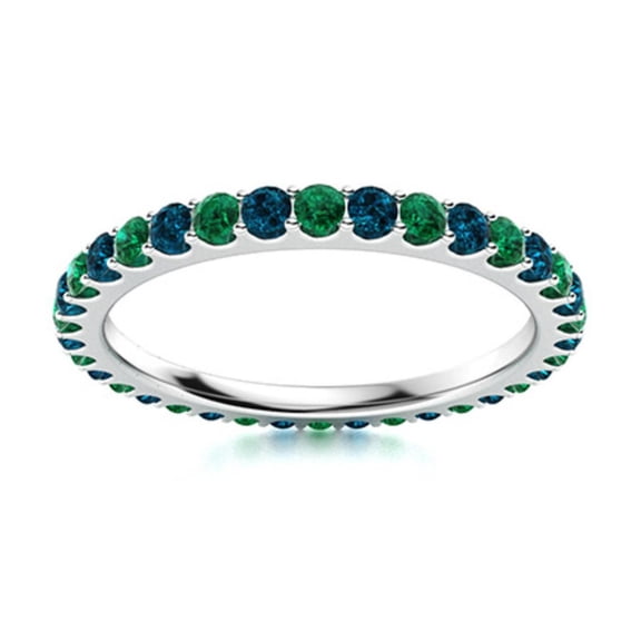 Full Eternity Band 2MM Round Emerald 925 Sterling Silver Women Wedding Ring