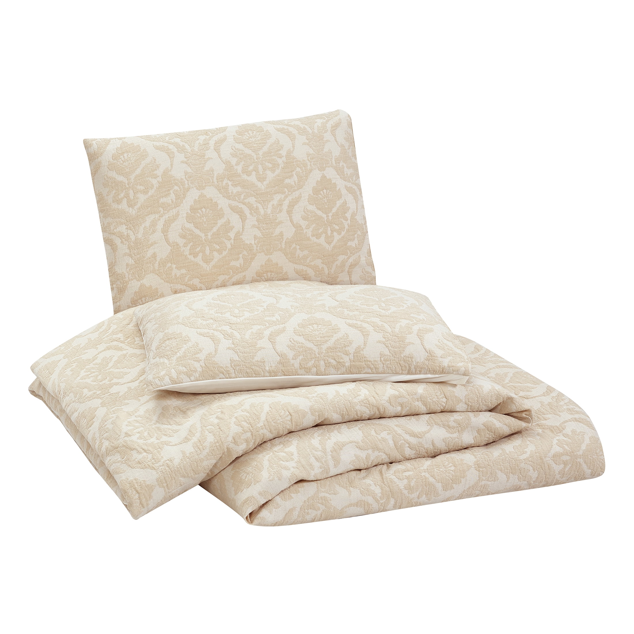 Better Homes & Gardens Woven Damask 3-Piece Comforter Set, Beige, Full Queen, All Ages