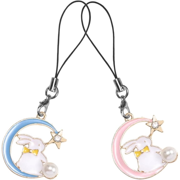 Moon Star Bunny Phone Charm Lanyard Strap Keychain 2 Pcs Alloy Lightweight for Phone Case and Backpack