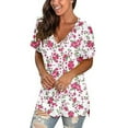 thumbnail image 1 of Puntoco - Camiseta de manga corta suelta con cuello en V y estampado informal para mujer Puntoco Puntoco-1144, 1 of 5