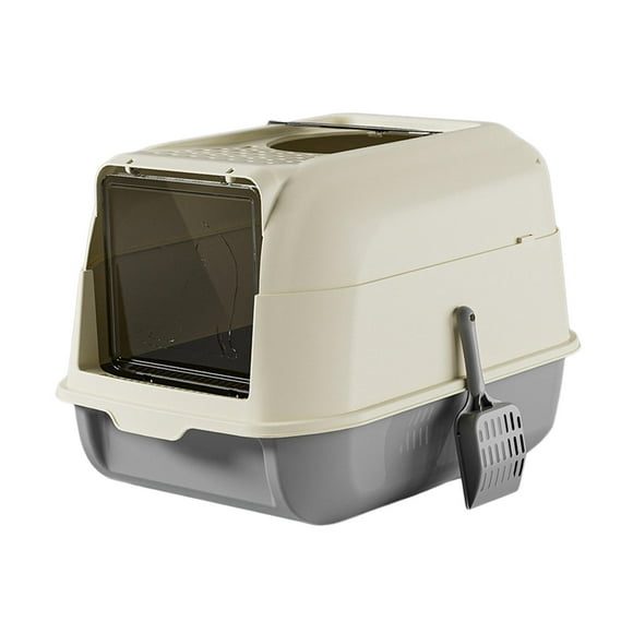 Caja de arena para gatos con tapa, bandeja de arena para gatos, completamente cerrada, entrada frontal cubierta, salida , orinal para gatos , GRIS