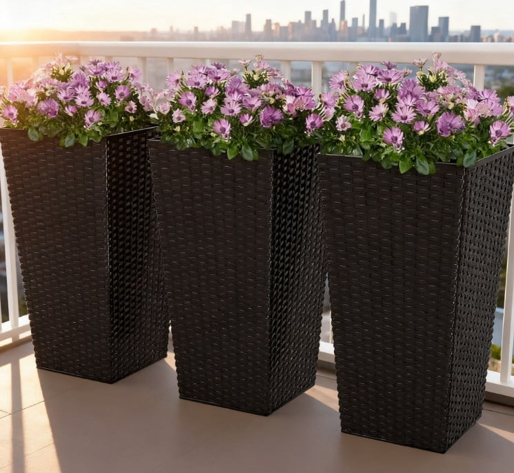 Plant Pots, Tall Planters for Indoor Outdoor Plants Set of 3, Taper Planters with Drainage Holes, for Indoor Outdoor