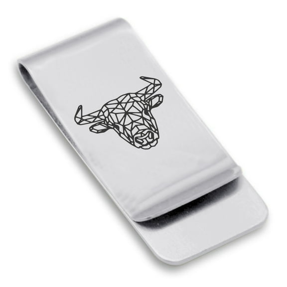 Stainless Steel Geometric Polygon Bull Animal Classic Slim Money Clip Credit Card Holder