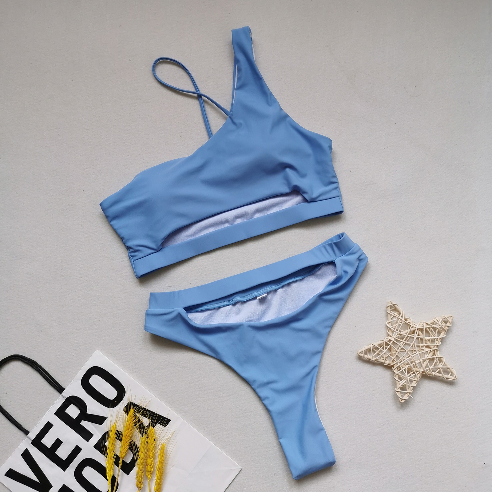 VKEKIEO Two-Piece Sets Swimsuit Sport Bra Style Lift Light blue XL