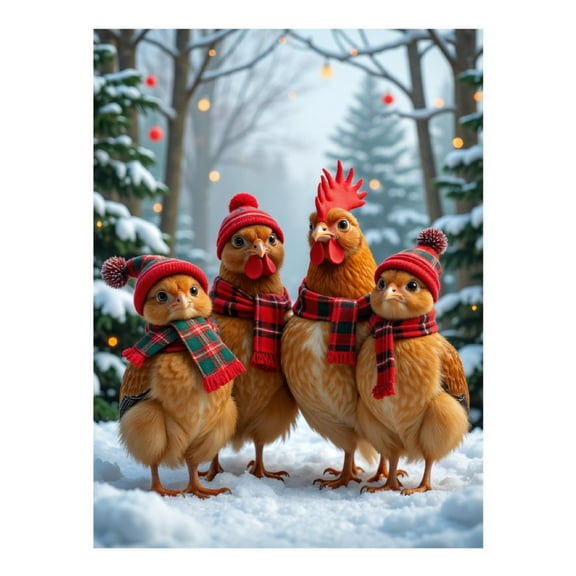 Diamond Art Kit for Adults, Chickens In Winter Attire Snowy Forest Diamond Painting for Adults Beginners, 5D DIY Diamond Art Painting Kits, Colorful Diamond Painting Craft for Home Decor 12x16