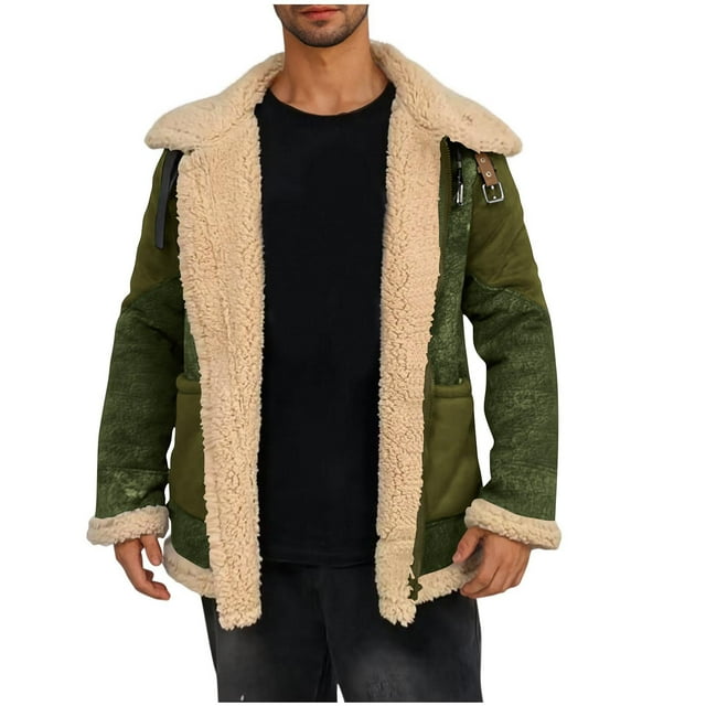 WRKEKC Veste en Polaire pour Hommes Doublée Sherpa en Faux Suède Fermeture Éclair Col à Revers Manches Longues Décontractée pour Temps Froid pour Randonnée