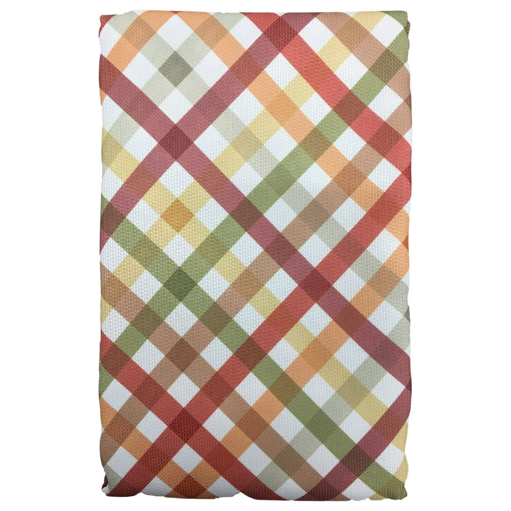 Autumn Gingham Plaid Tablecloth, Red Green & Orange Shades 70" Round