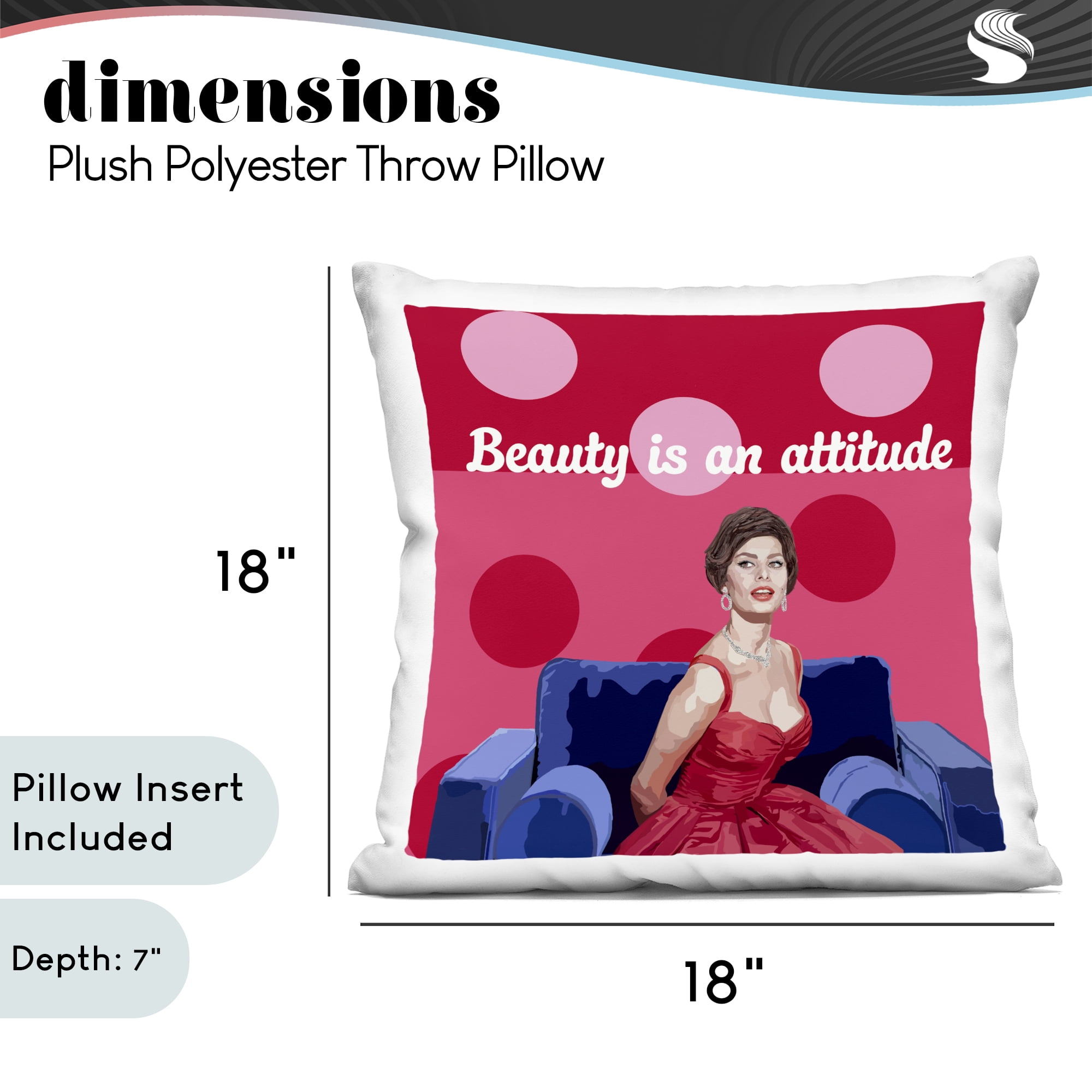 Stupell Industries Beauty Is An Attitude Decorative Printed Throw Pillow, design by Lynnda Rakos, 18 x 7 x 18