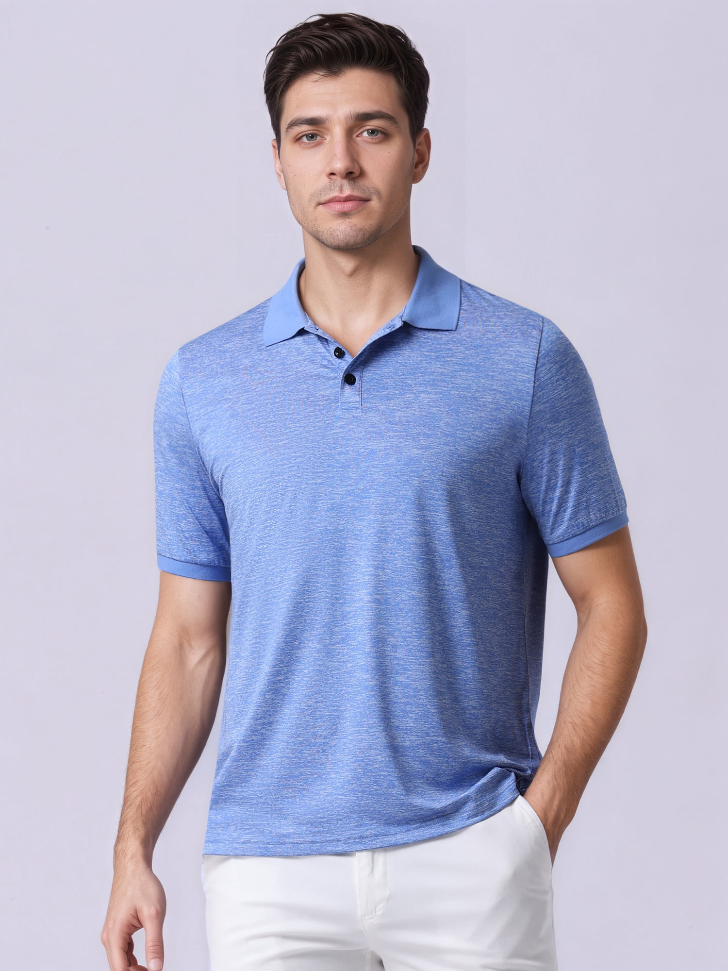 DARING DIVA Men's Casual Stretch Athletic Short Sleeve Heathered Golf Polo Shirt 2XL Blue