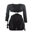 thumbnail image 3 of AMERTEER Robe de Plage Tricotée à Manches Longues avec Franges pour Femmes, Crochet Découpé, 3 of 5