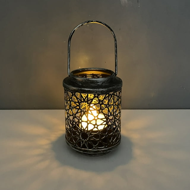 TIMIFIS Wrought Iron Wind Lantern Iron Hand-Held Hollow Lantern Candle LED Candle-Use Handicraft Decoration Home Decoration Home Decor