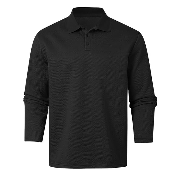 Polo pour Homme Adulte à Manches Longues, T-Shirt Polo à Boutons, Léger, Vêtements Noirs pour Hommes