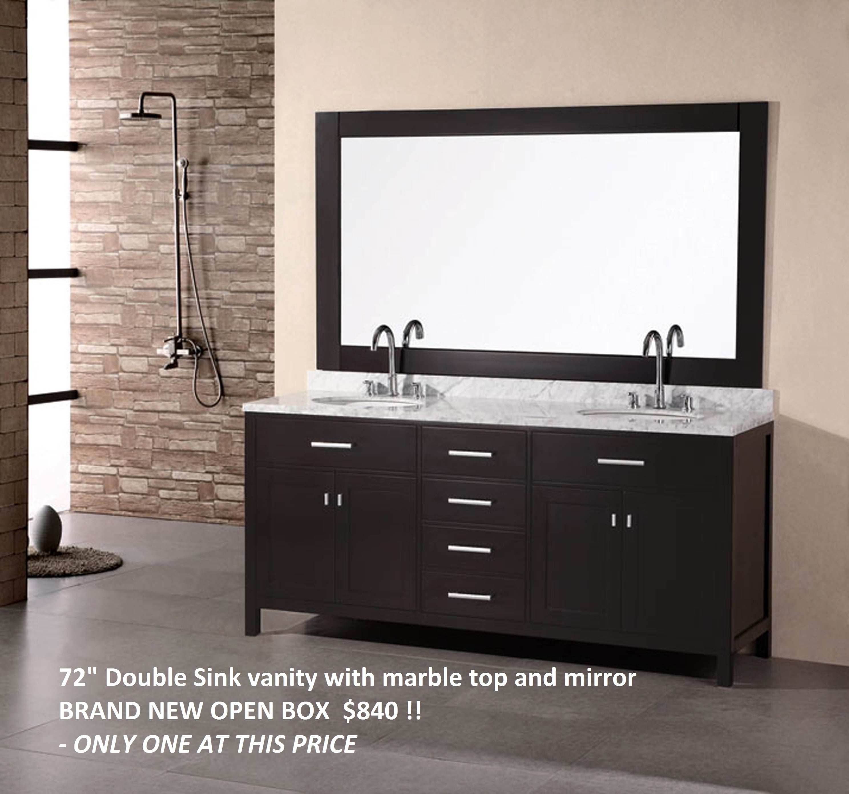Design Element London 72 Double Sink Bathroom Vanity Set In Gray Finish With Carrara Marble Top Walmartcom Walmartcom