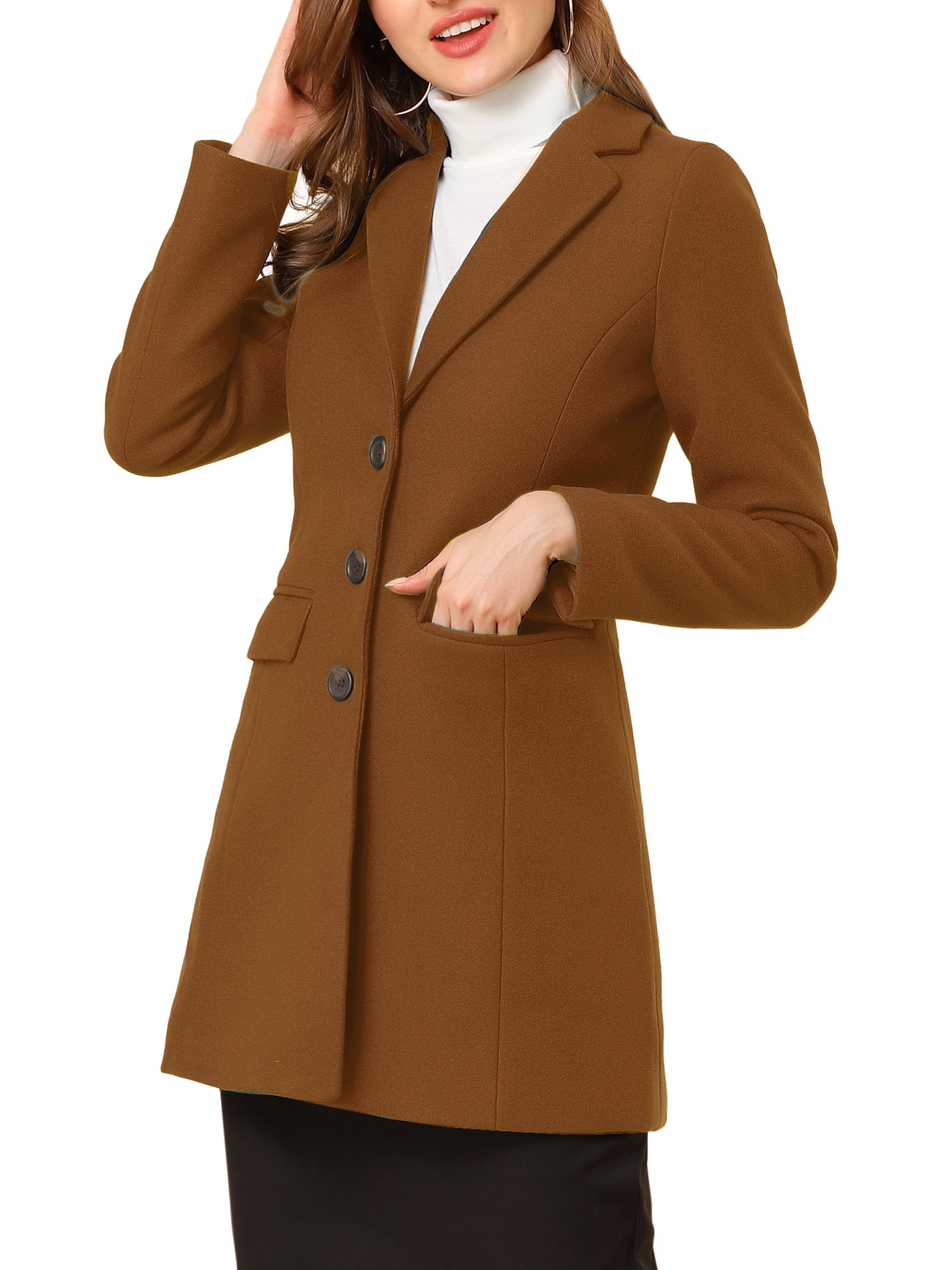 Unique Bargains Women s Notched Lapel Single Breasted Outwear Long