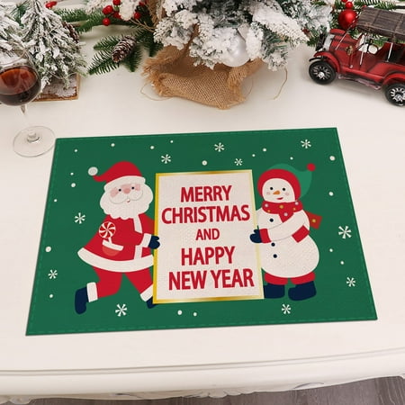 

Christmas Placemat Cute Santa Claus Snowman Elk Christmas Tree Prints Table Decoration Reusable Christmas Dining Table M