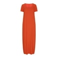 thumbnail image 4 of LMKIHUSA Long Dresses for Women Casual Round Neck Short Sleeve Maxi Dress Summer Loose Fit Plain Solid Color Vacation Long Tee Shirts Dress,Orange XXXXL, 4 of 5