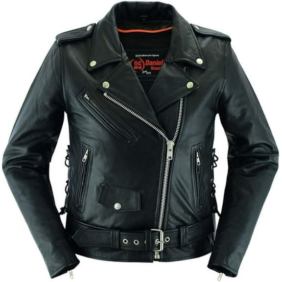 Daniel Smart Womens Motorcycle Jacket Real Cowhide Leather Bikers Jacket with Side Laces & Zip-out Liner