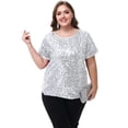 thumbnail image 2 of Women's Sequin Tops Plus Size Round Neck Sparkle Glitter Short Sleeve Party Tunic Blouse, 2 of 6