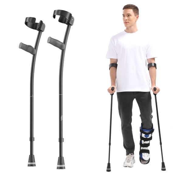 Healthbazaar Adult Forearm Crutches with Ergonomic Handles,Continuous Height Adjustment,All-Terrain Tip & Non-Slip Base