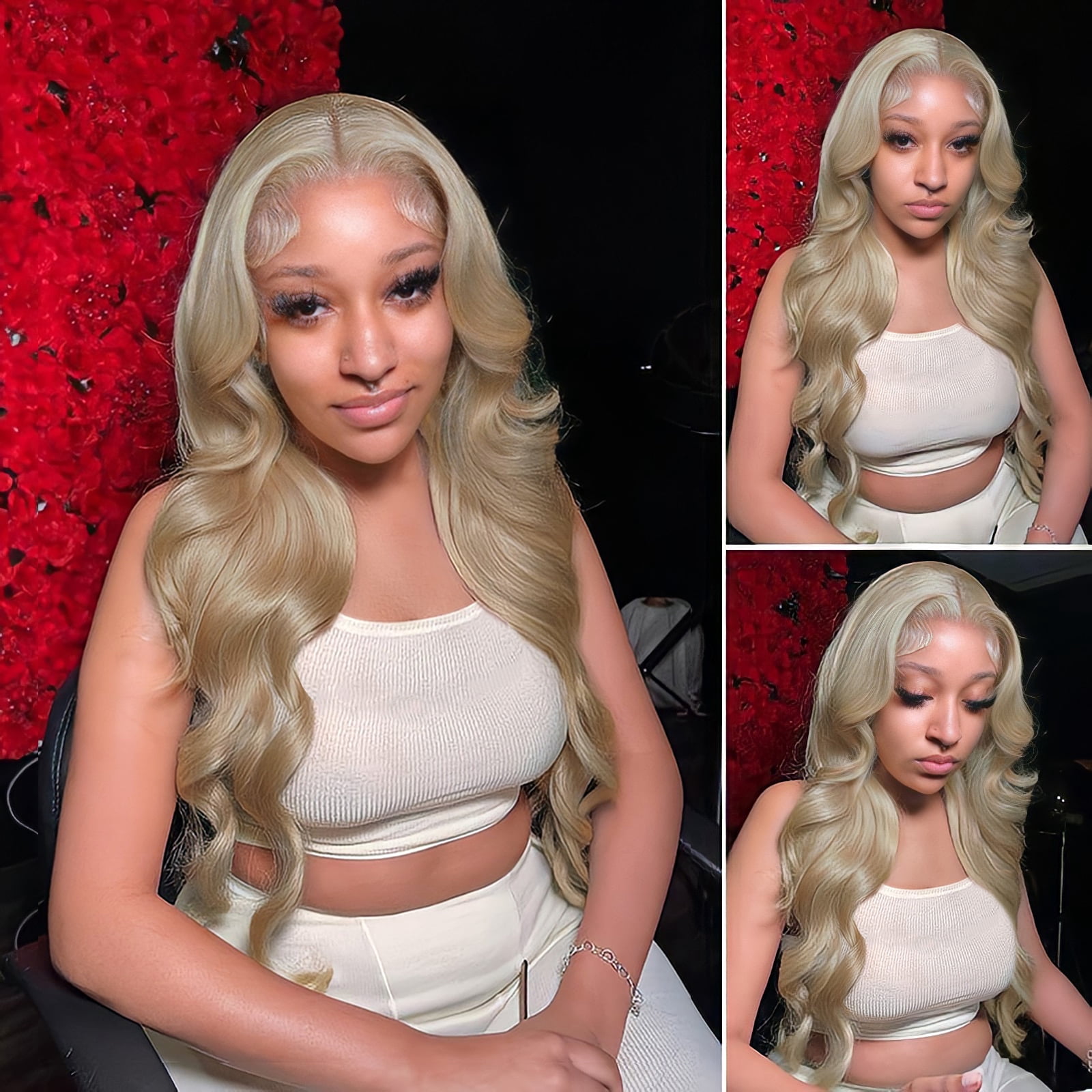 Mscathy Frosted Wheat Blonde Colored Raw Human Hair 13x4 Lace Front Wig With Natural Hairline 180% Density 22Inch Loose Body Wave Brazilian Remy Hair Wig For Women