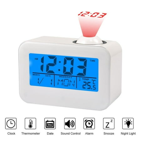 Clock Ceiling Yosoo Projection Clocks LCD Display Alarm Clock with Temperature Date Calendar Snooze Voice Control Ceiling Projection Digital Clock ()