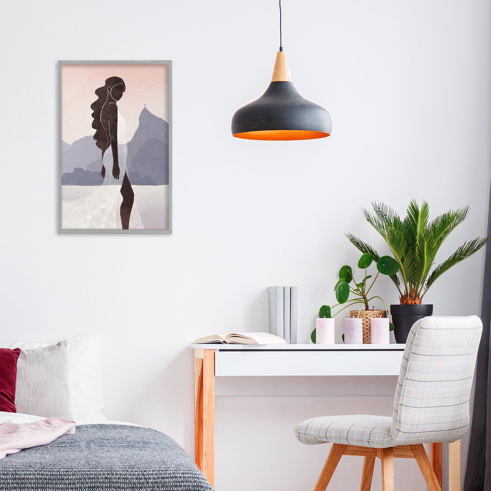 Stupell Industries Garota Silhouette Portrait Gray Framed Giclee Art, design by Yuyu Pont