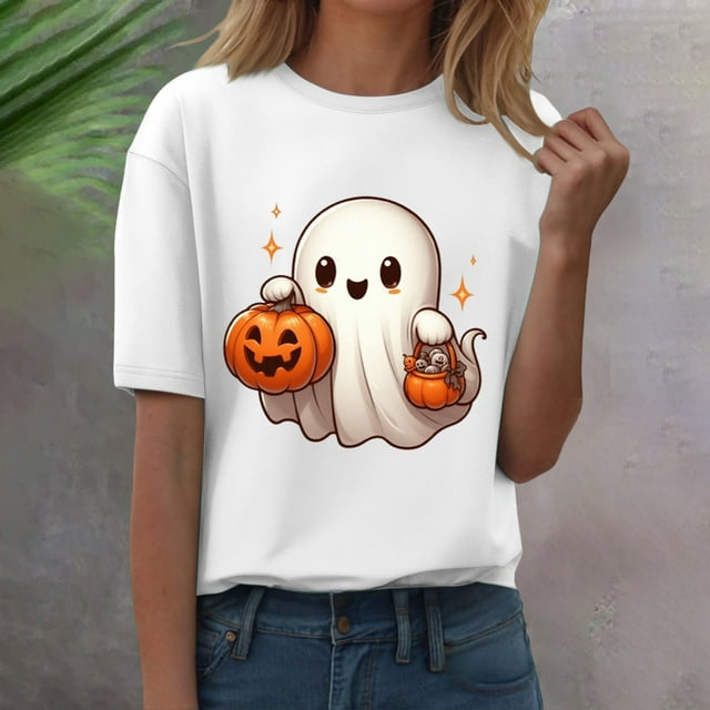 T-Shirt à Manches Courtes pour Femmes Seductiva Liquidation d'Économies d'Été T-Shirt d'Halloween pour Femmes Manches Courtes Graphique Col Rond Hauts Imprimé Citrouille Chandails Décontractés d'Automne Automne 2025