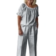 thumbnail image 2 of Maqroz Women 2 Piece Outfits Sets Summer Solid Loose Short Sleeve Crew Neck Top and Pants Set Drawstring Casual Vacation Travel 2026 Gray XL, 2 of 6