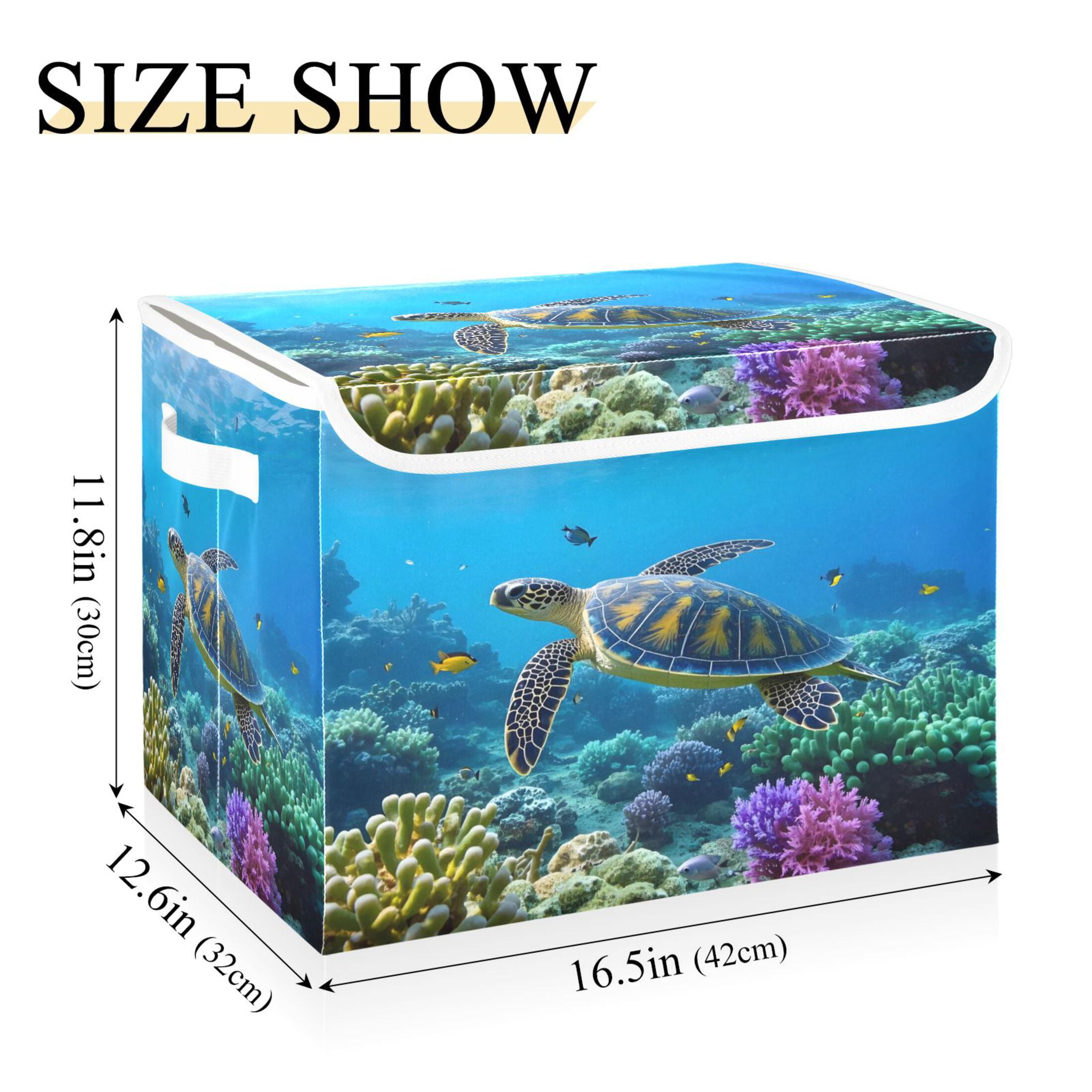 Ryvnso Turtle in Sea Large Lidded Foldable Storage Baskets Cubes Boxes Lids Bin for Home