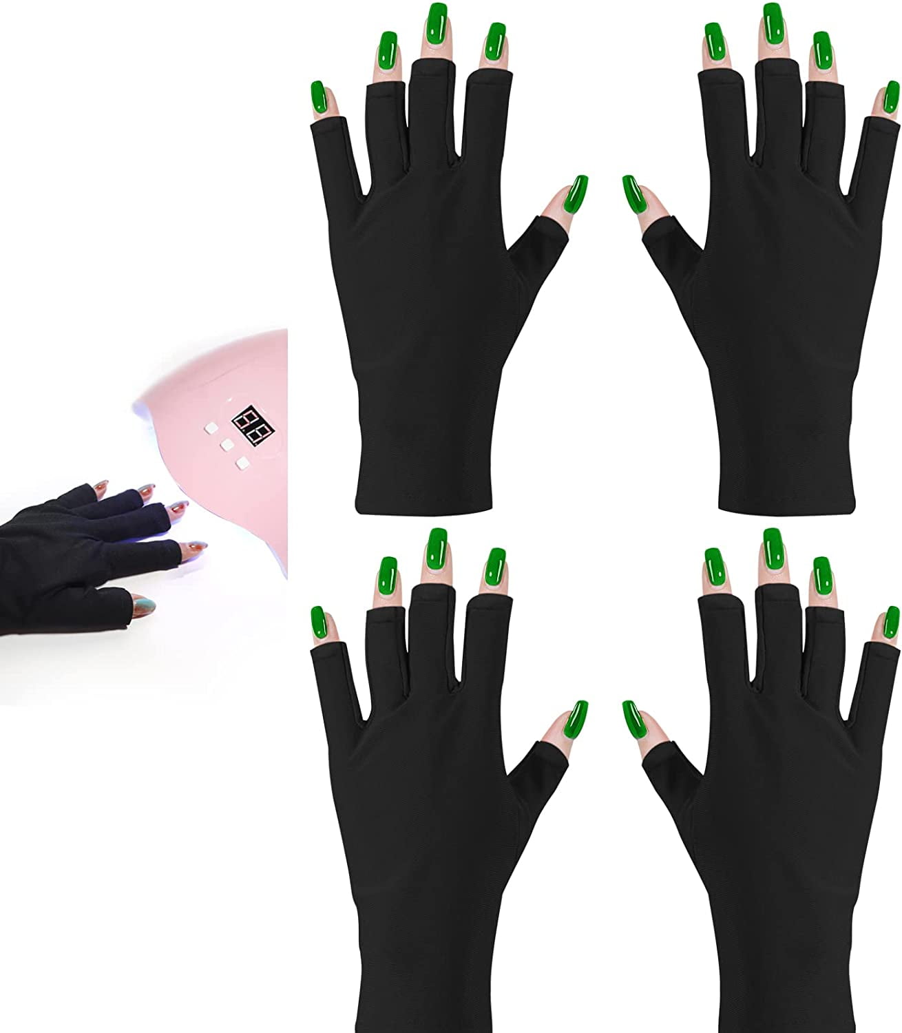 2 Pairs UV Gloves for Gel Nail Lamp, Professional UPF50+ UV Protection