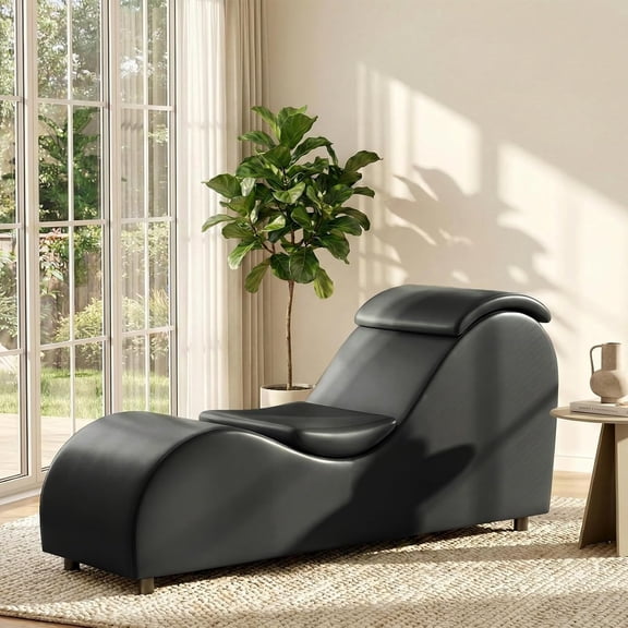 Faux Leather Ergonomic Lounge Chaise for Office, Home Black | Yoga, Stretching & Relaxation Indoor Lounge for Bedroom
