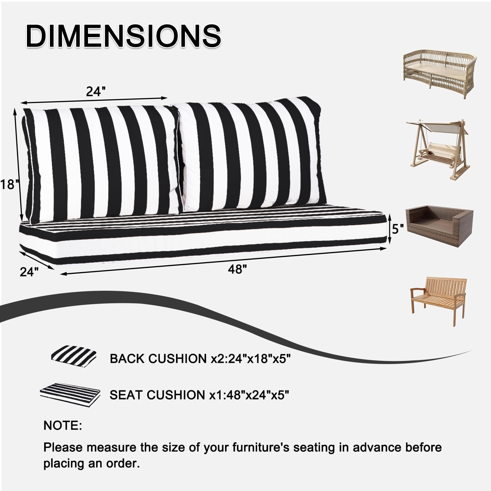Outdoor Loveseat Cushion Set, 48 x 24, Water Repellent, Fade Resistant, Couch love seat
