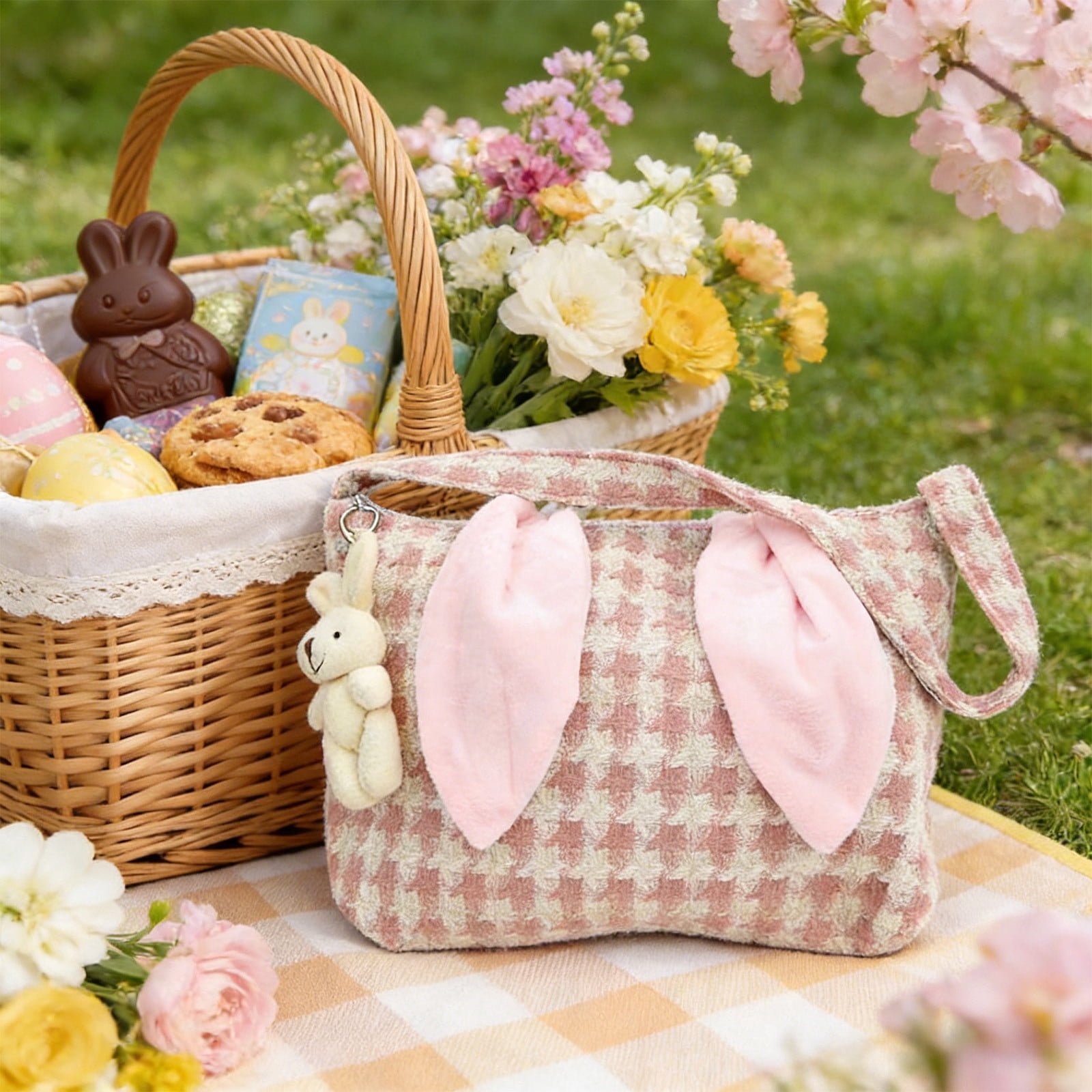 Lunxisen 4 Pcs Easter Bunny Tote Bag Decorative Gift Storage Basket for Holiday Party Decor