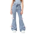 thumbnail image 3 of WMTBSRSW 6-13 Years Cute Bowknot Flare Jeans for Girls Slim Fit High Waiste Bootcut Denim Y2k Streetwear Clothes for Teens Blue, 3 of 8