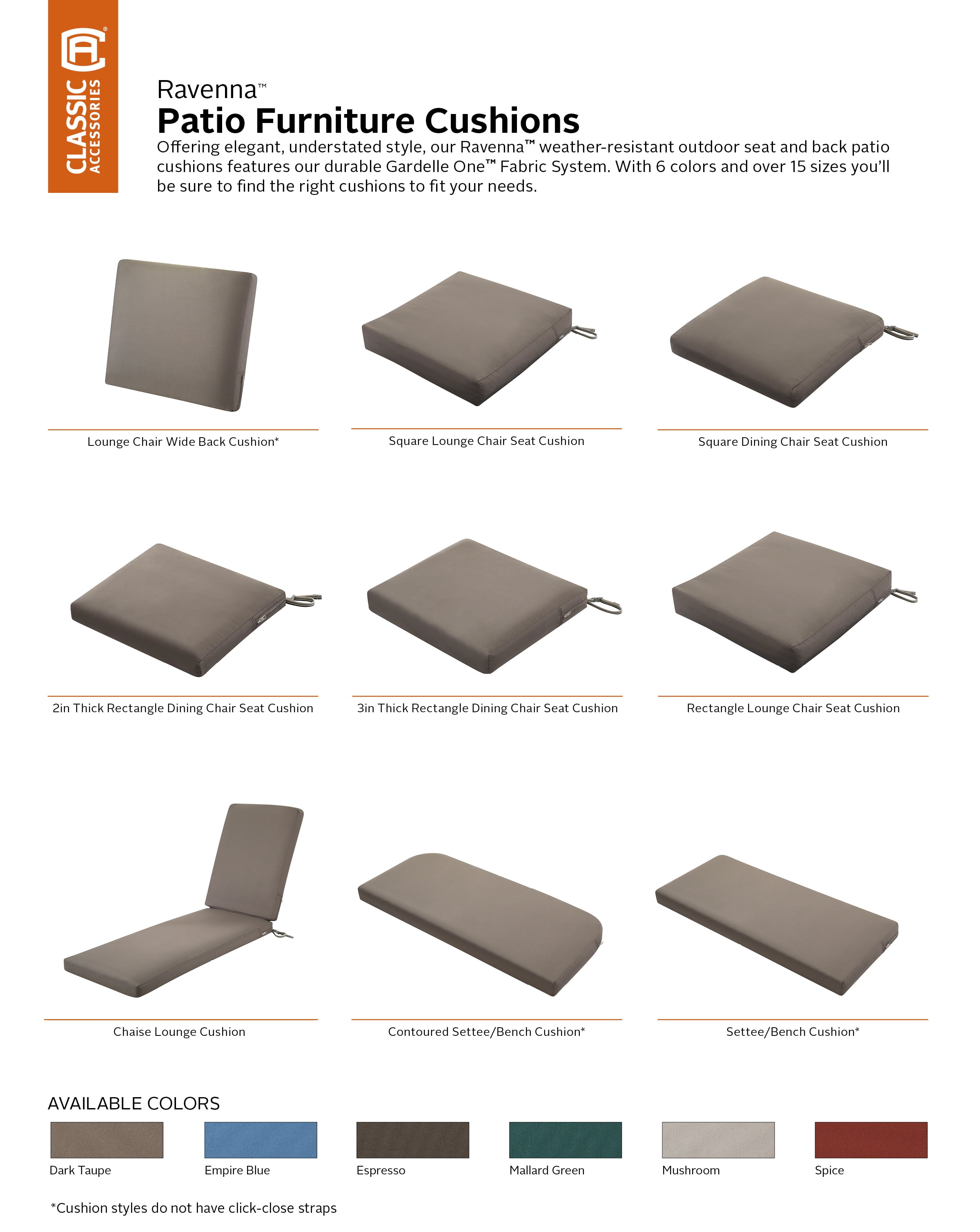 Classic Accessories Ravenna Water- Patio Lounge Chair/Loveseat Back Cushion, 25 x 22 x 4 Inch, Dark Taupe